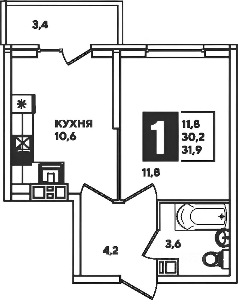 Планировка этой квартиры по данным Циан