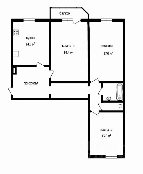 Планировка этой квартиры по данным Циан