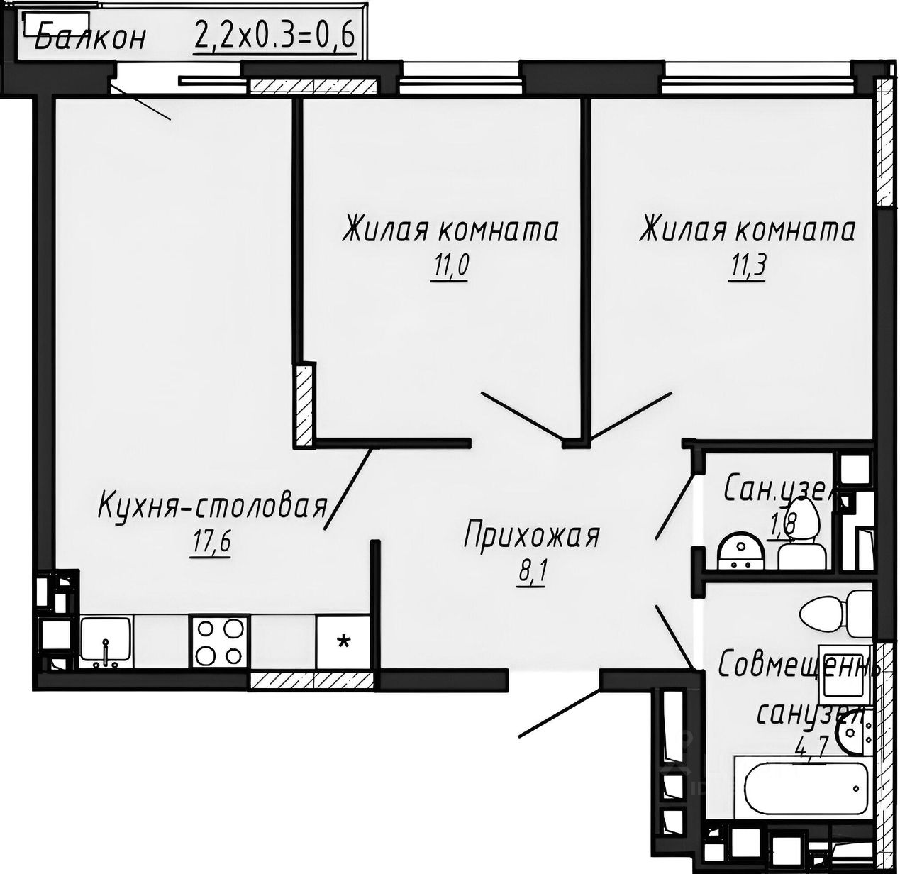 Планировка этой квартиры по данным Циан