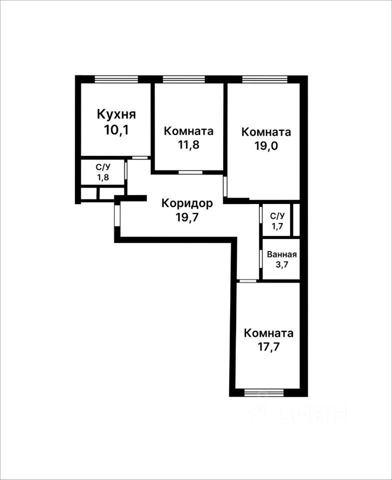 Планировка этой квартиры по данным Циан