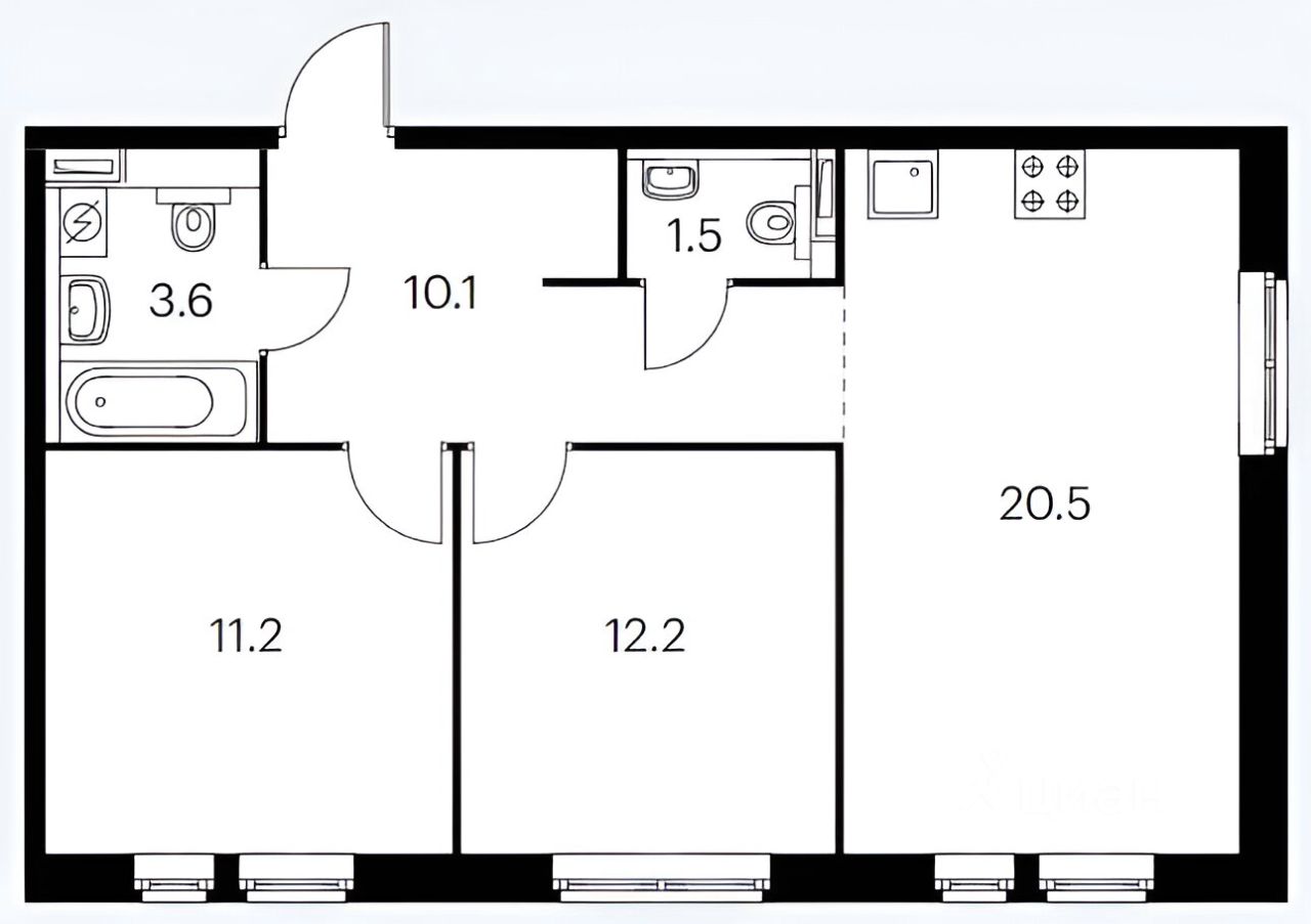 Планировка этой квартиры по данным Циан