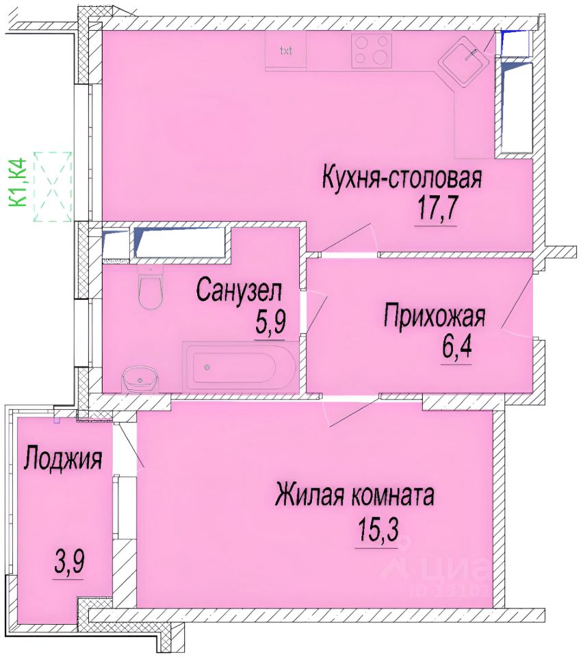 Планировка этой квартиры по данным Циан