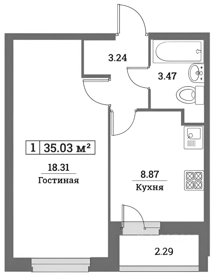 Планировка этой квартиры по данным Циан