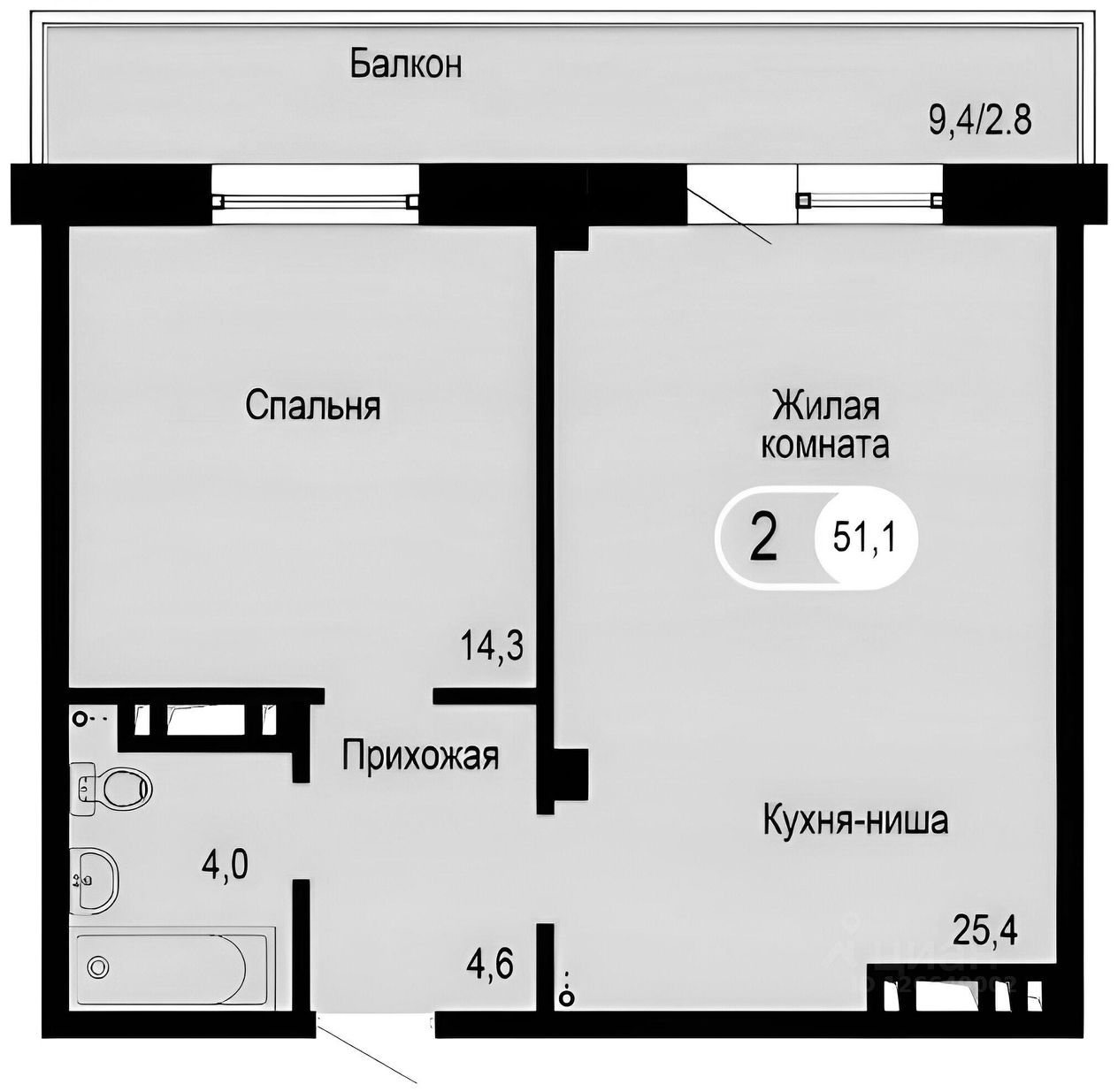 Планировка этой квартиры по данным Циан