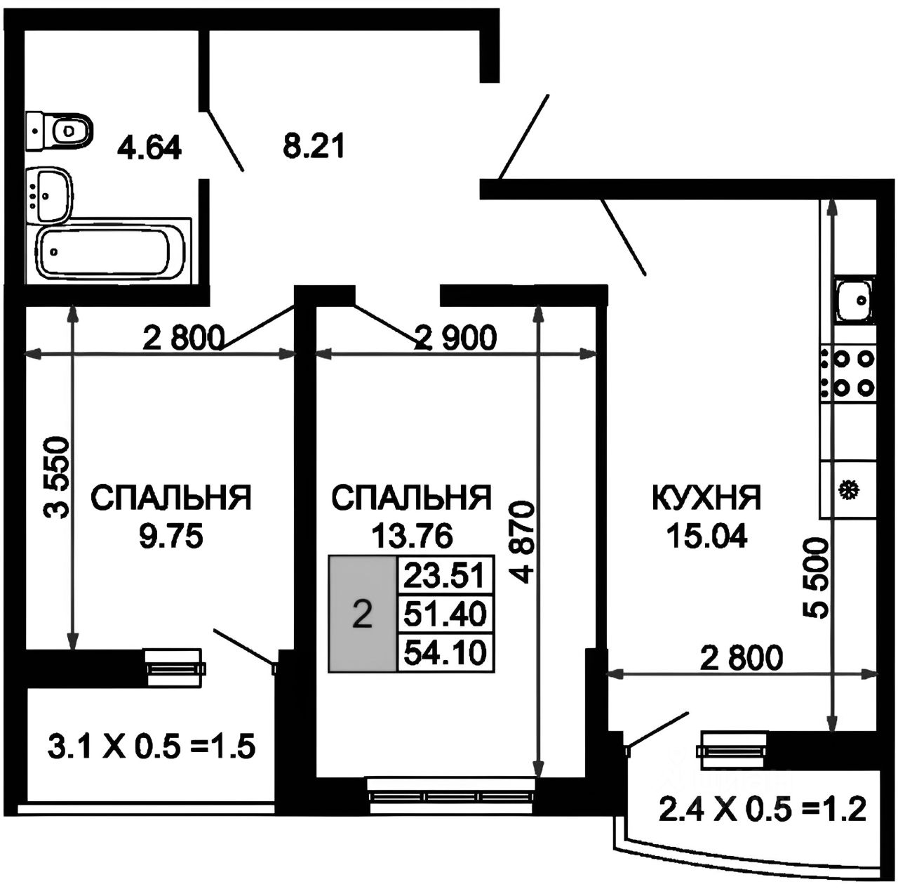 Планировка этой квартиры по данным Циан