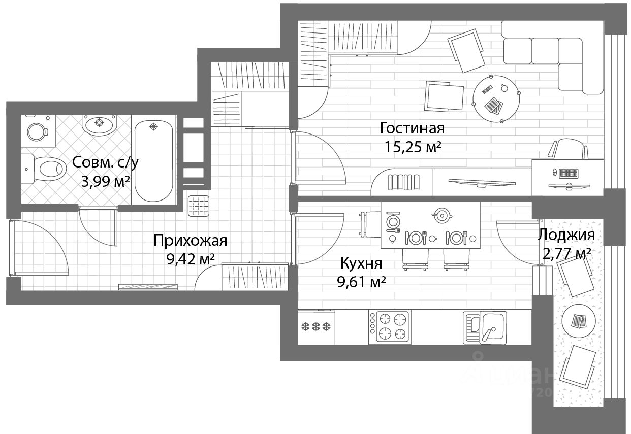 Планировка этой квартиры по данным Циан