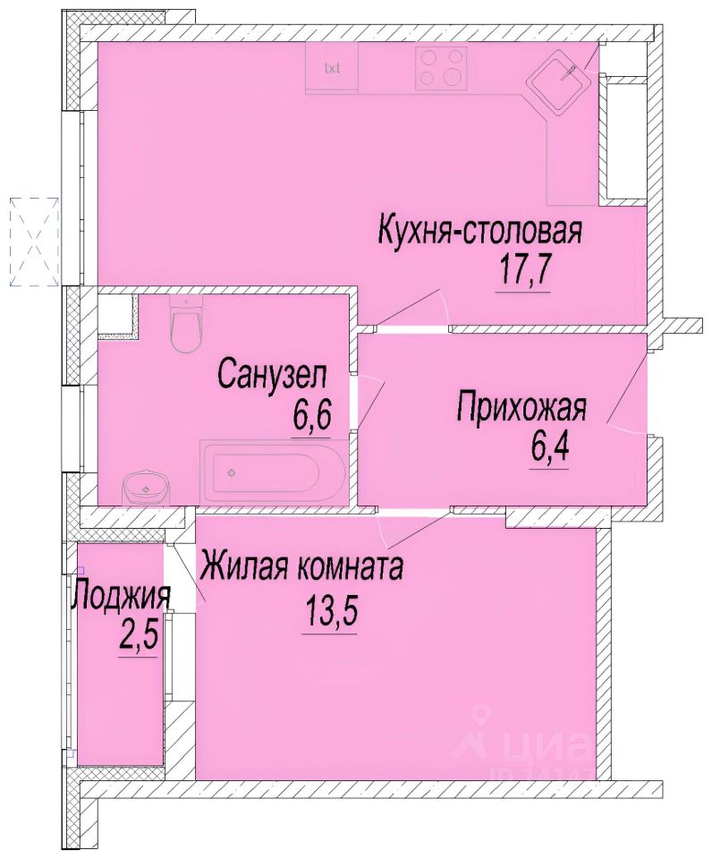 Планировка этой квартиры по данным Циан