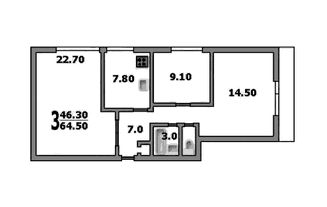 3-комн.кв., 70 м², этаж 7