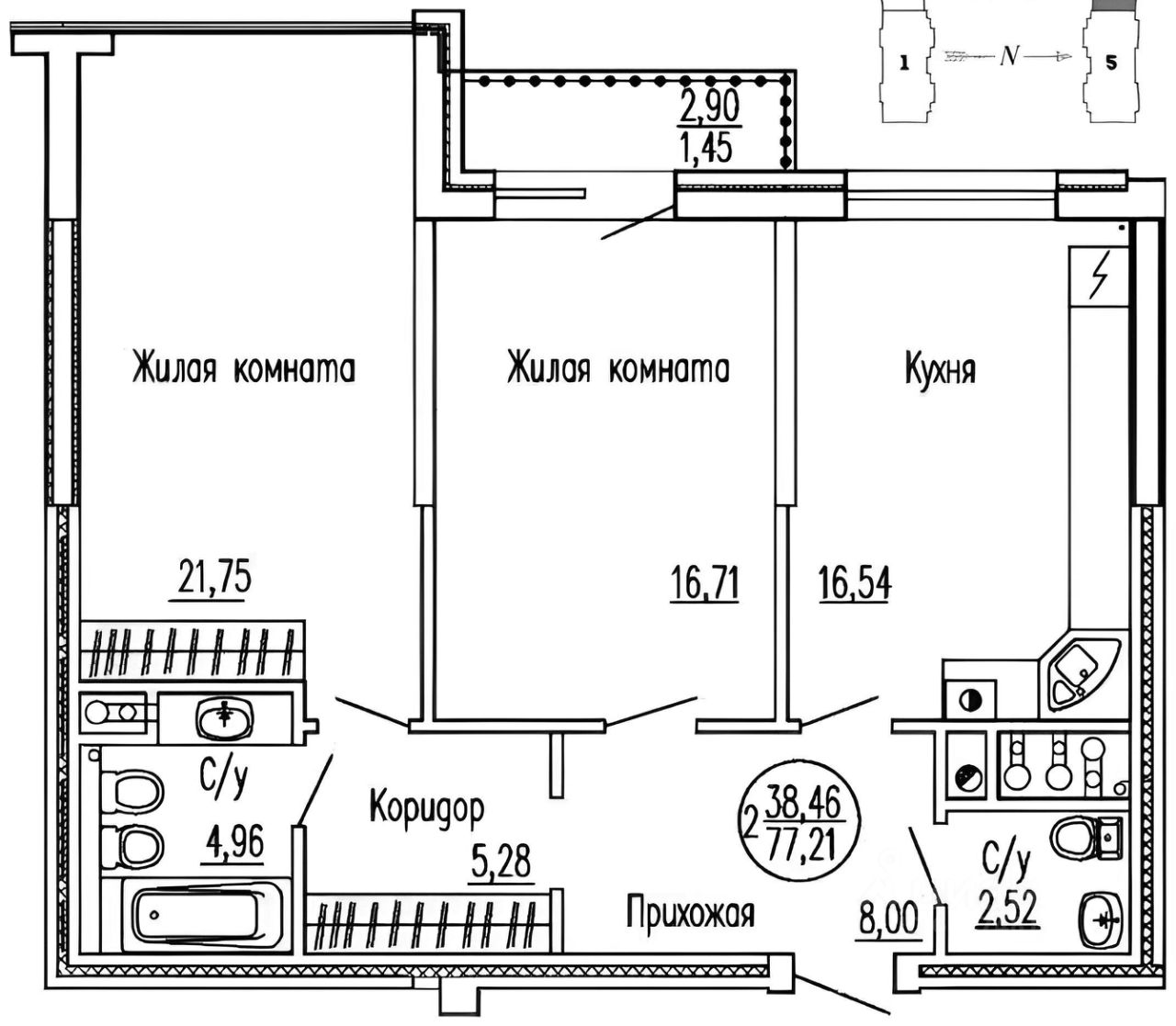 Планировка этой квартиры по данным Циан