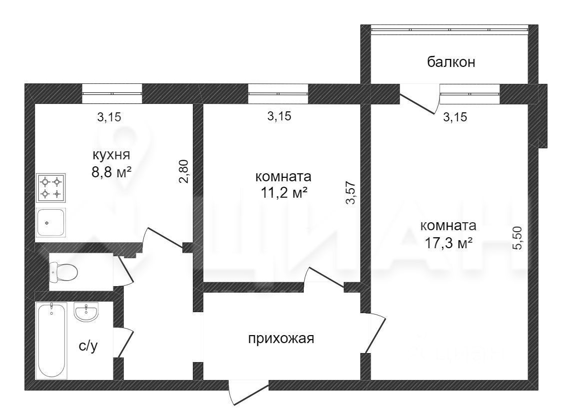 Планировка этой квартиры по данным Циан