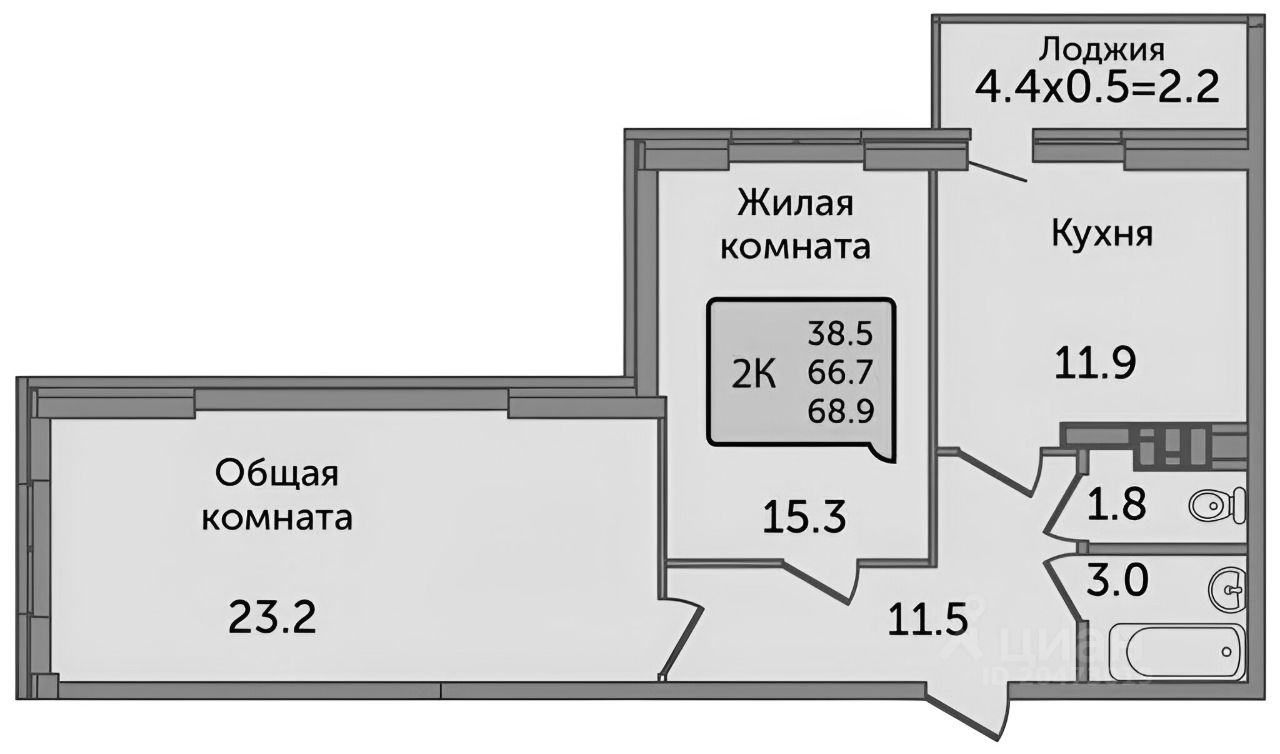 Планировка этой квартиры по данным Циан