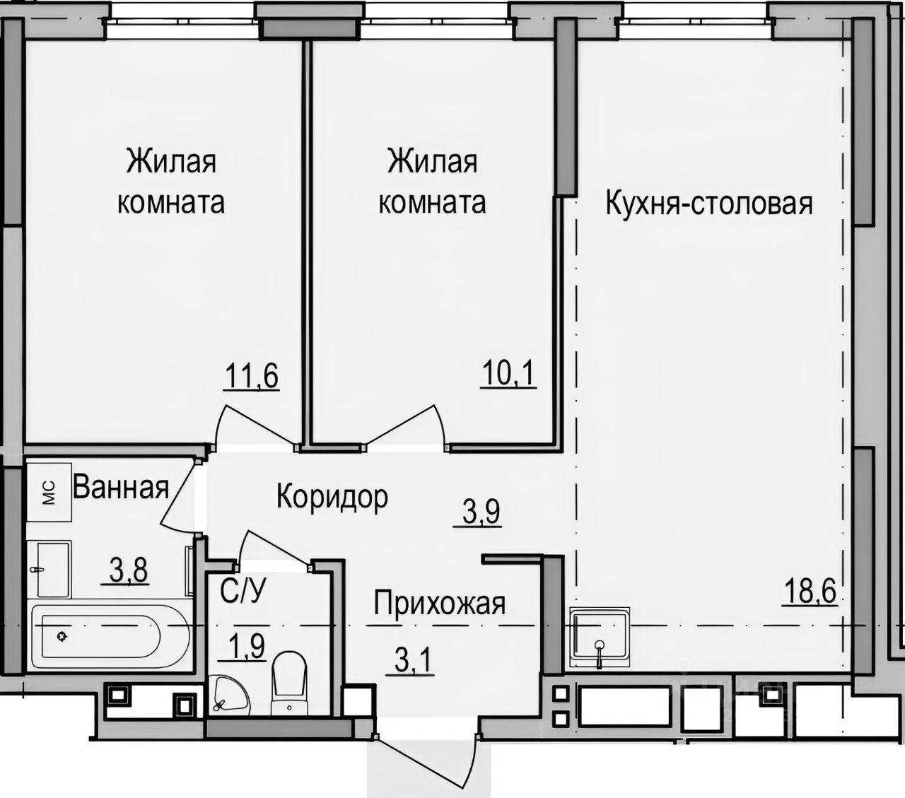 Планировка этой квартиры по данным Циан