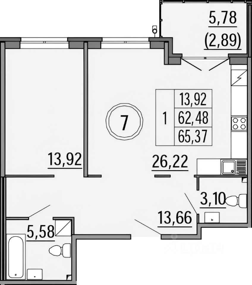 Планировка этой квартиры по данным Циан