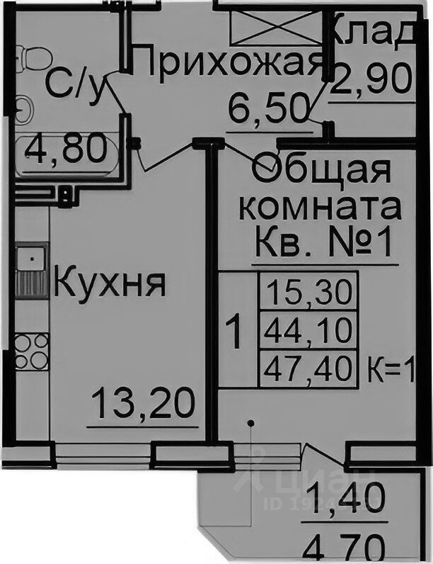 Планировка этой квартиры по данным Циан