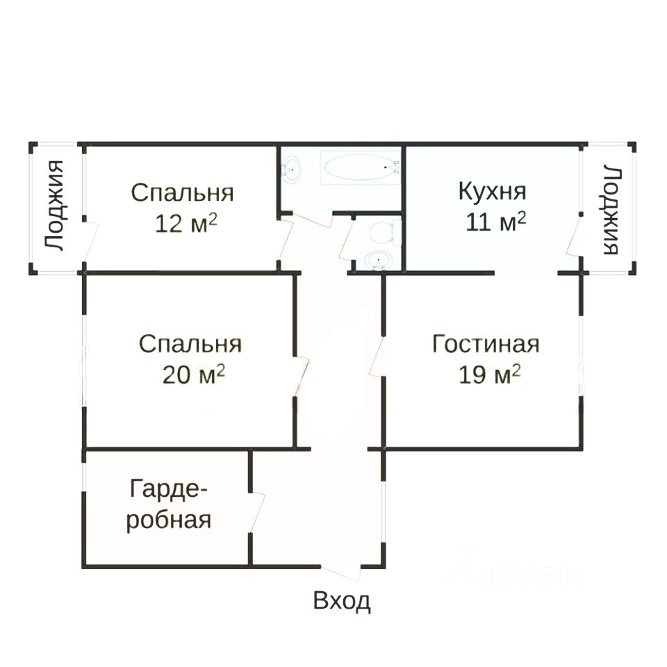 Планировка этой квартиры по данным Циан