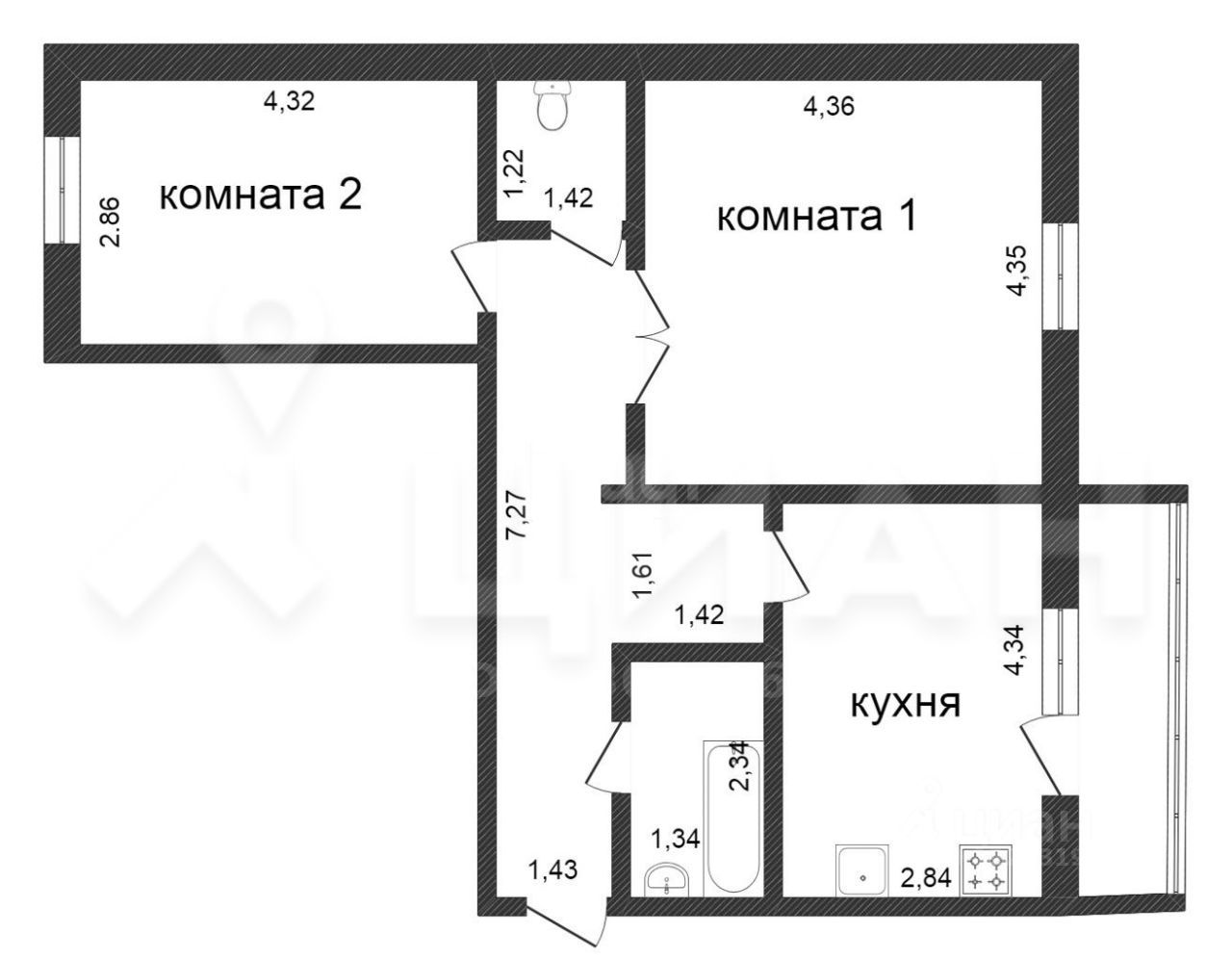 Планировка этой квартиры по данным Циан