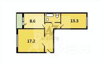 2-комн.кв., 52 м², этаж 12