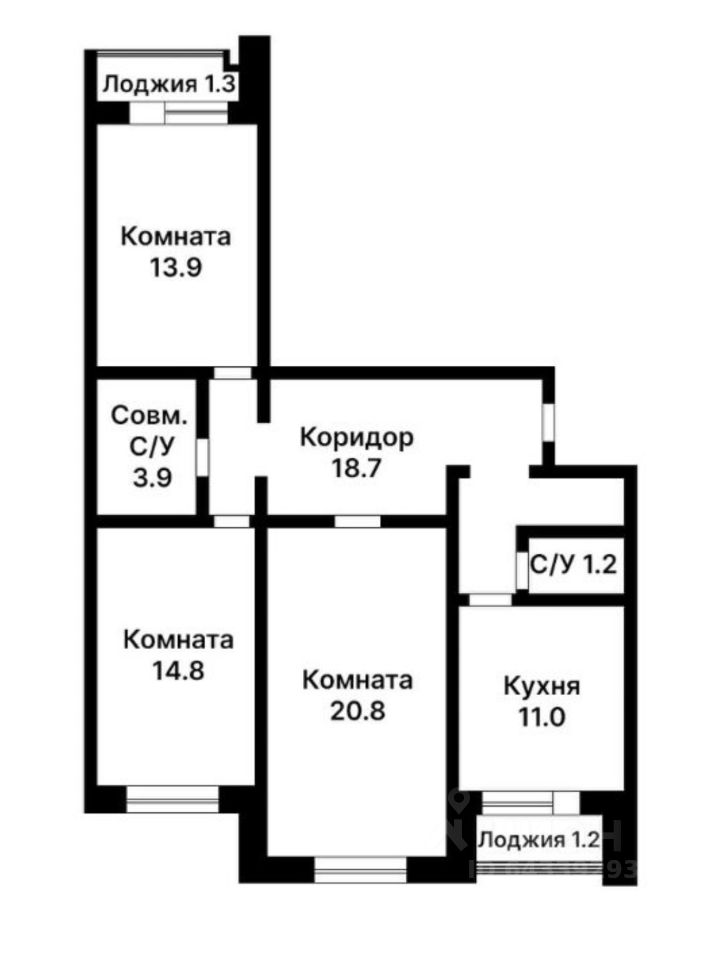 Планировка этой квартиры по данным Циан