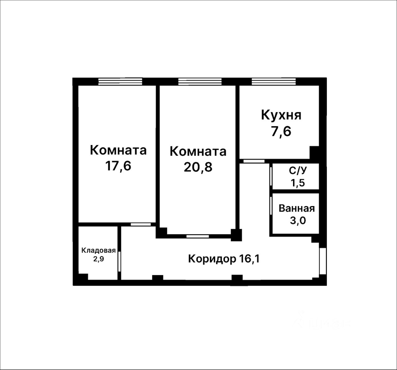 Планировка этой квартиры по данным Циан