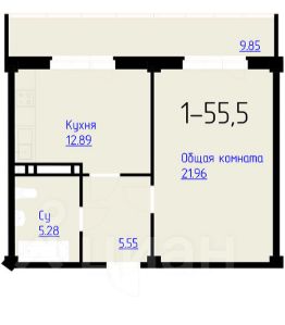 1-комн.кв., 55 м², этаж 3