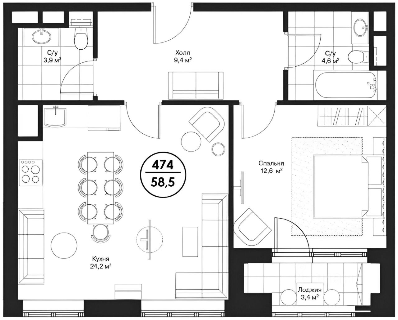 Планировка этой квартиры по данным Циан