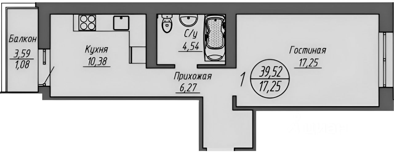 Планировка этой квартиры по данным Циан