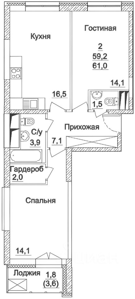 Планировка этой квартиры по данным Циан