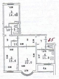 3-комн.кв., 92 м², этаж 10