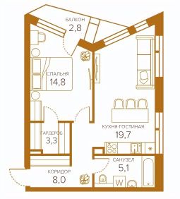 1-комн.кв., 52 м², этаж 3