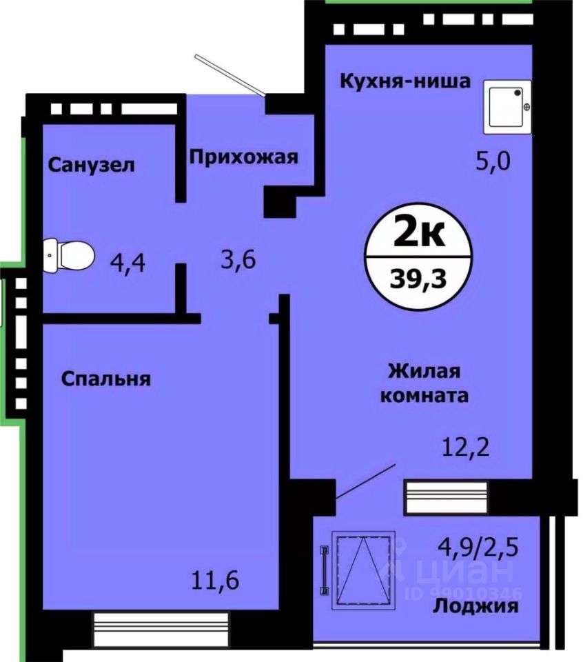 2-комн.кв., 38,2 м², 18/19 этаж