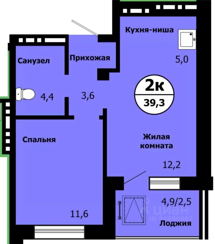 2-комн.кв., 38,1 м², 4/19 этаж