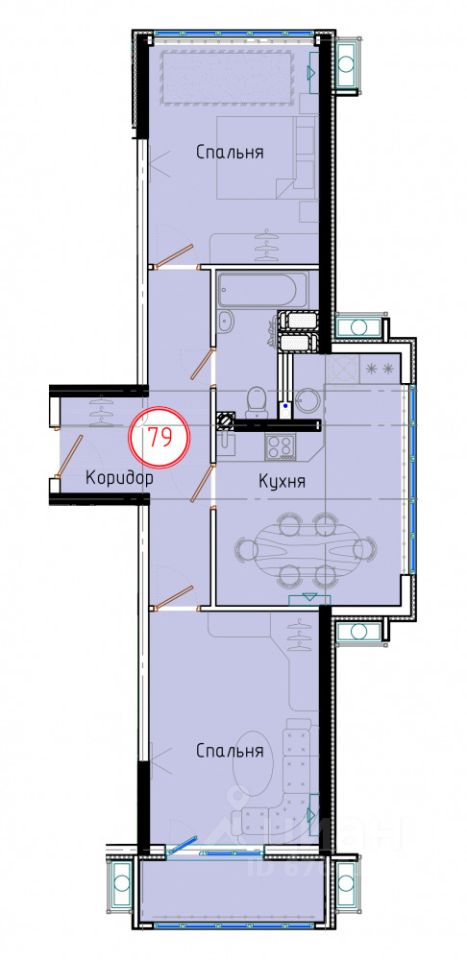 2-комн.кв., 64,2 м², 6/8 этаж