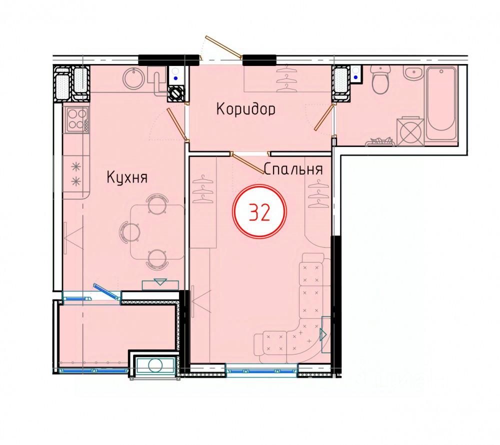 1-комн.кв., 41,9 м², 6/8 этаж