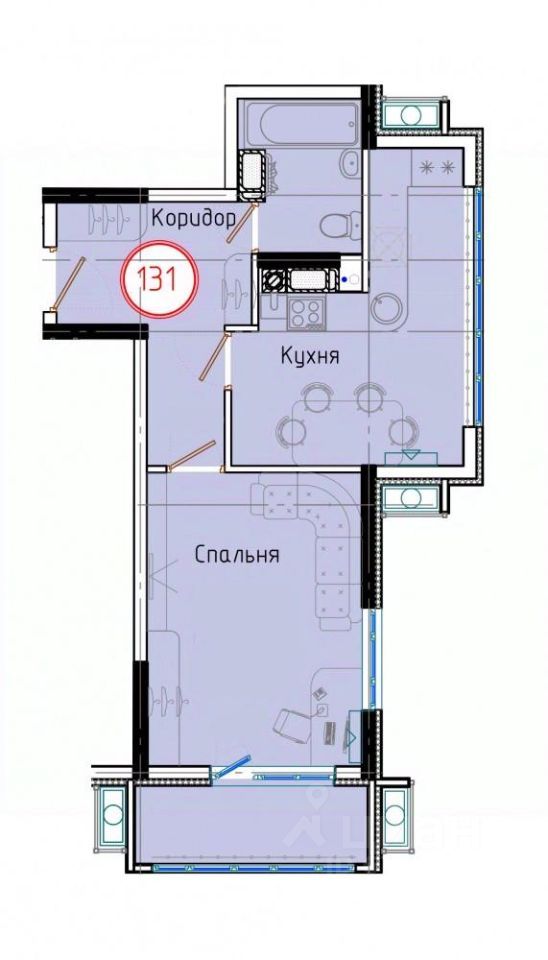 1-комн.кв., 44,5 м², 4/8 этаж