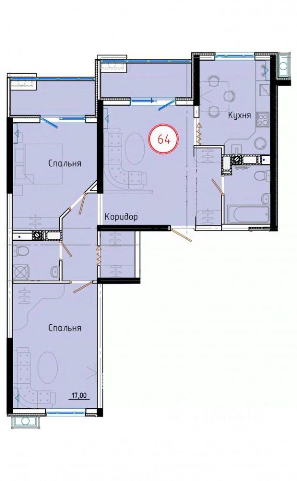 2-комн.кв., 86 м², 4/8 этаж