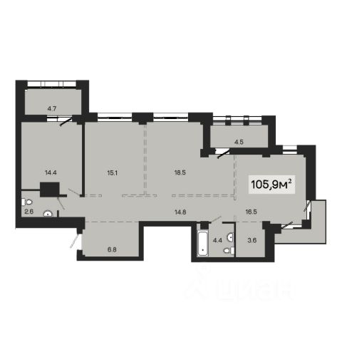 3-комн., 97,8 м², 6/18 этаж