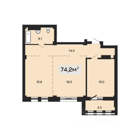 2-комн., 71,4 м², 6/18 этаж