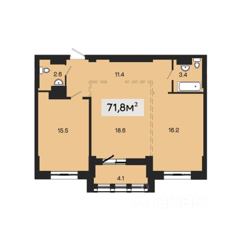 2-комн., 68,8 м², 7/18 этаж