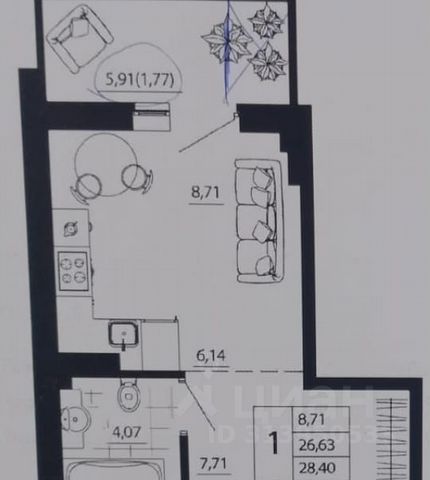 Студия, 28 м², 16/24 этаж