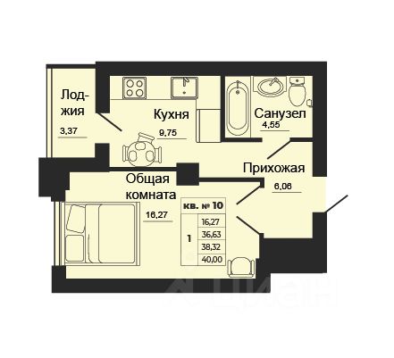 1-комн.кв., 39,7 м², 21/24 этаж