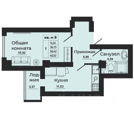1-комн.кв., 40 м², 23/24 этаж