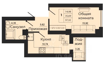 1-комн.кв., 37,2 м², 17/24 этаж