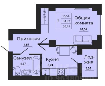 1-комн.кв., 36,4 м², 15/24 этаж