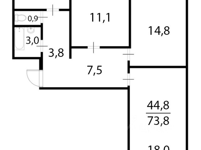 3-комн., 74,1 м², 1/16 этаж