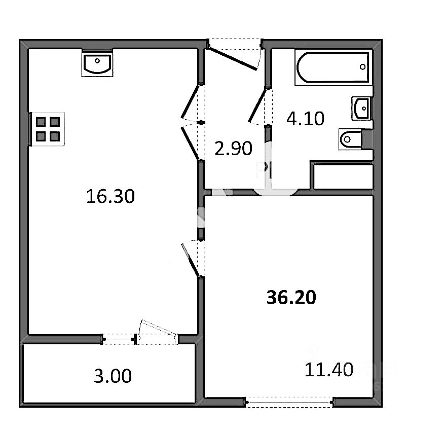 Планировка этой квартиры по данным Циан