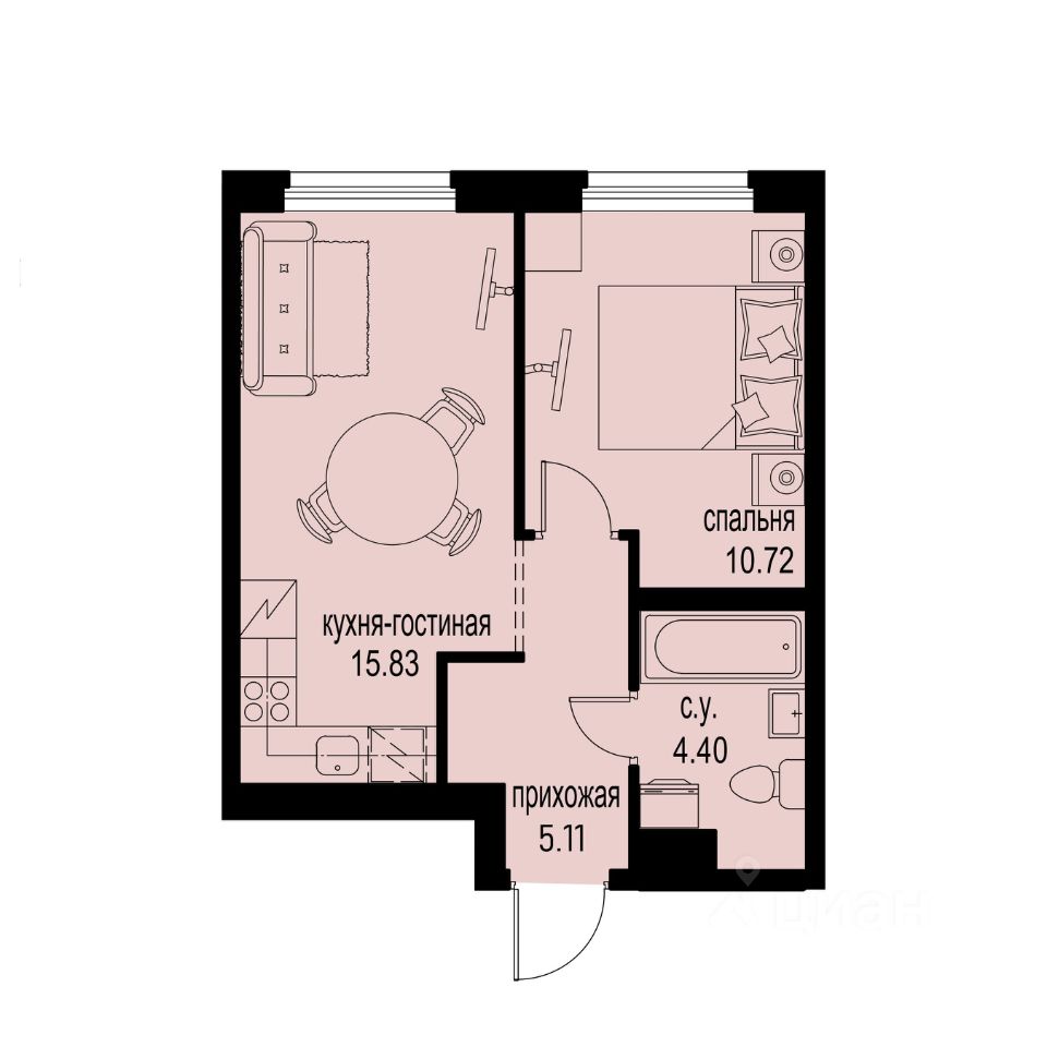 1-комн.кв., 36,1 м², 3/12 этаж