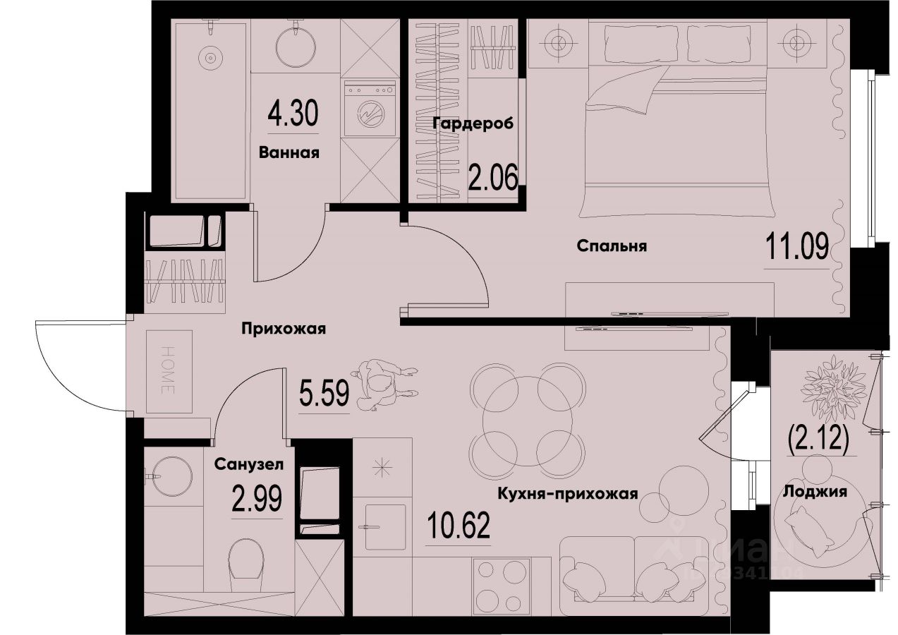 1-комн.кв., 37,8 м², 8/12 этаж
