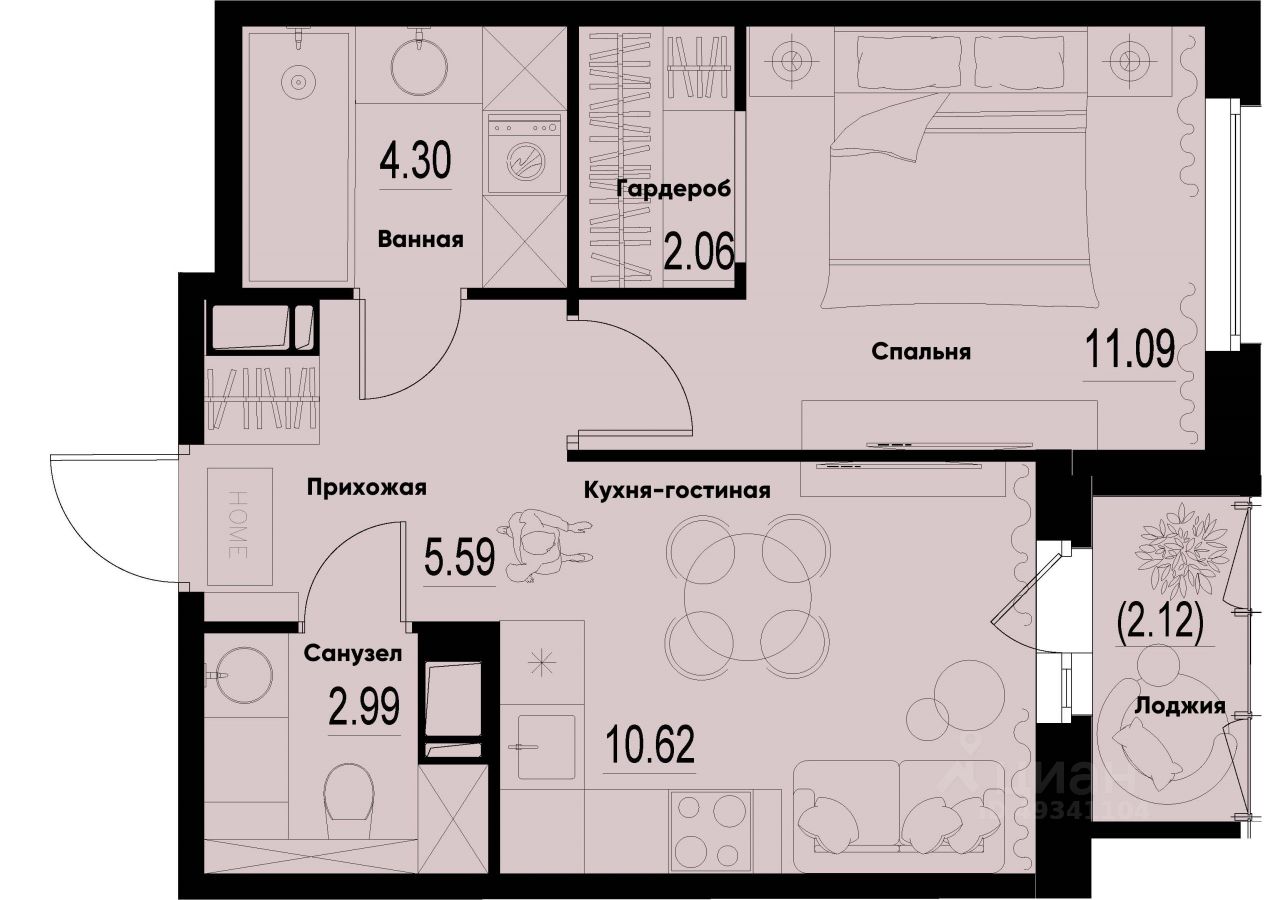 1-комн.кв., 37,8 м², 7/12 этаж