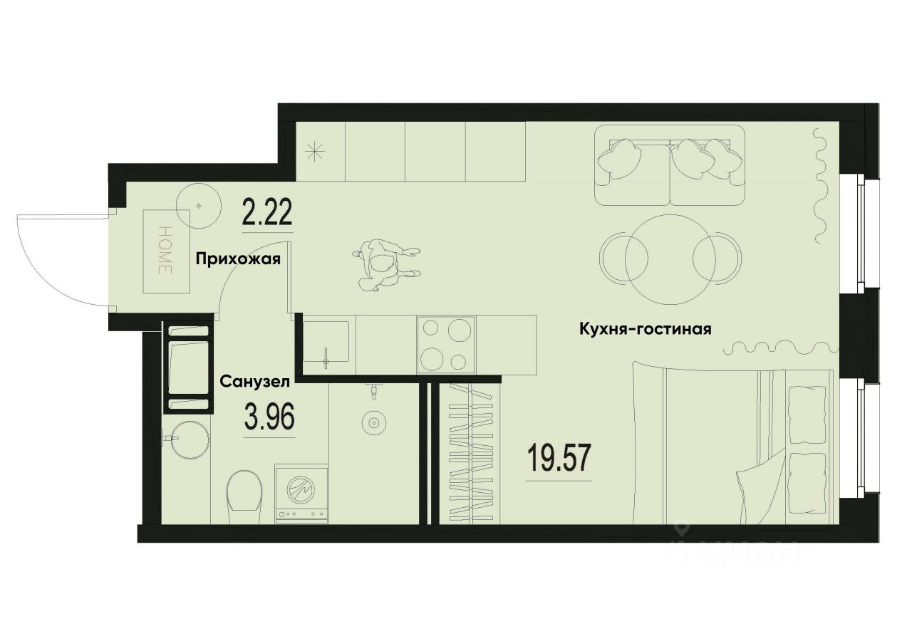 Студия, 25,8 м², 3/12 этаж