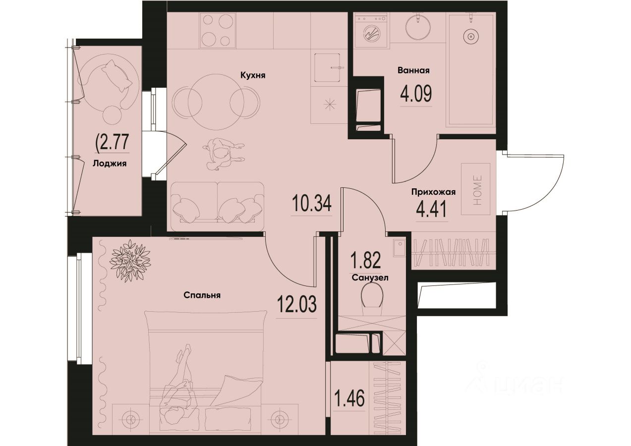 1-комн.кв., 35,5 м², 4/12 этаж